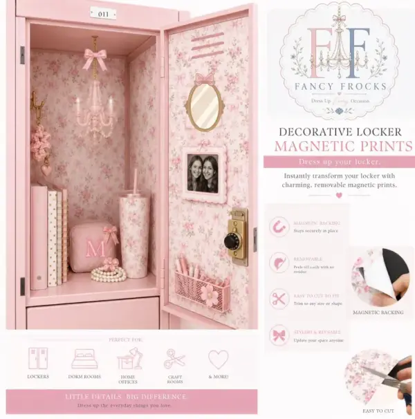 Locker Frocks™ Magnetic Locker Wallpaper | Cute Locker Decor for Girls | Coquette Locker Kit | Floral Magnetic Locker Panels