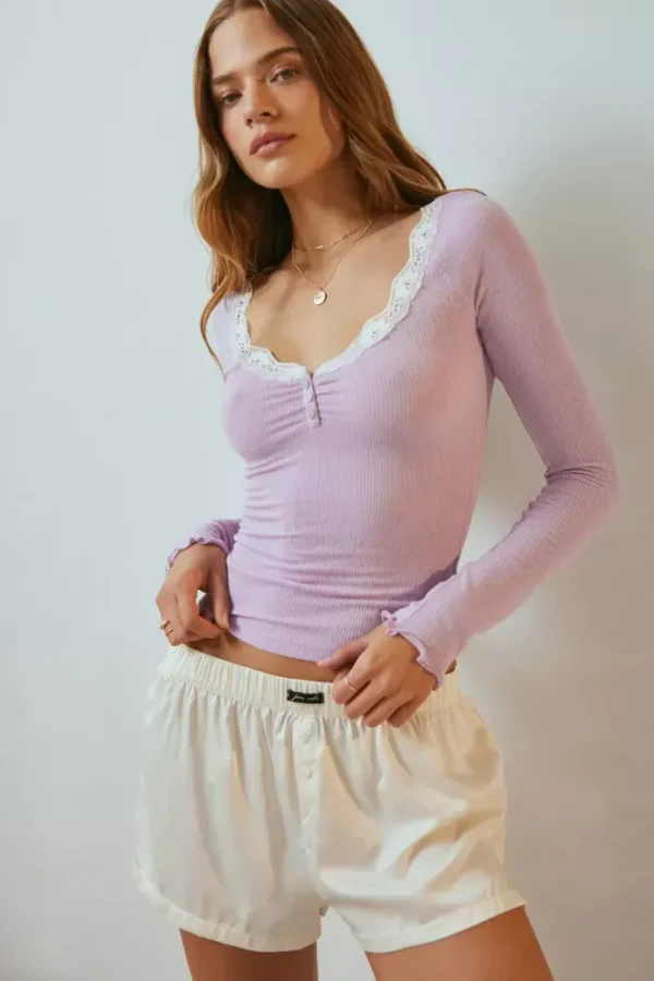 Lace-Trim Henley Top