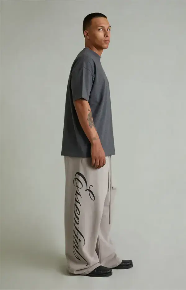 Smoke Grey Script Logo Lounge Fleece Baggy Sweatpants