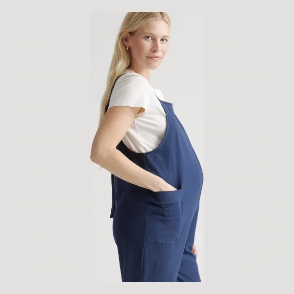 Organic Cotton Maternity Overalls in Navy