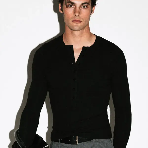 Murray Slim Long Sleeve Henley Shirt in Spandex