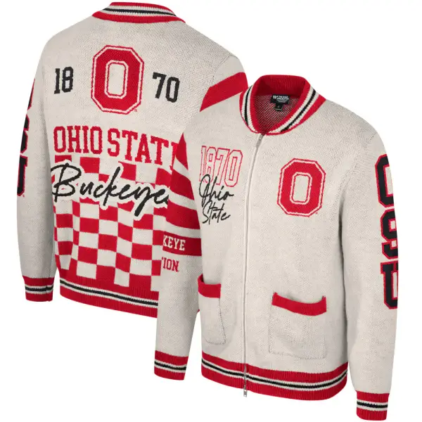 Ohio State Buckeyes The Wild Collective Unisex Wild Collective Full-Zip Jacquard Sweater - Cream