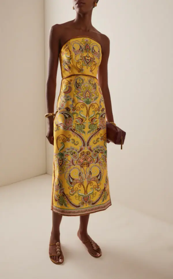 Exclusive Marion Strapless Printed Twill Midi Dress