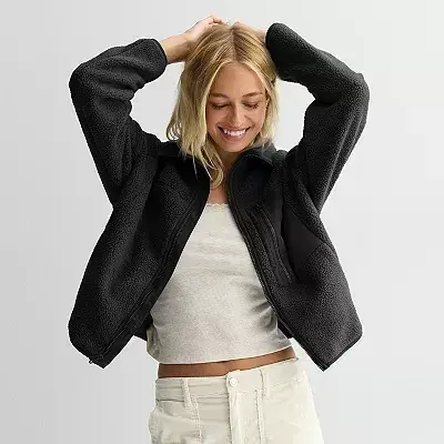 Juniors' SO® Full-Zip Pocket Teddy Fleece Jacket