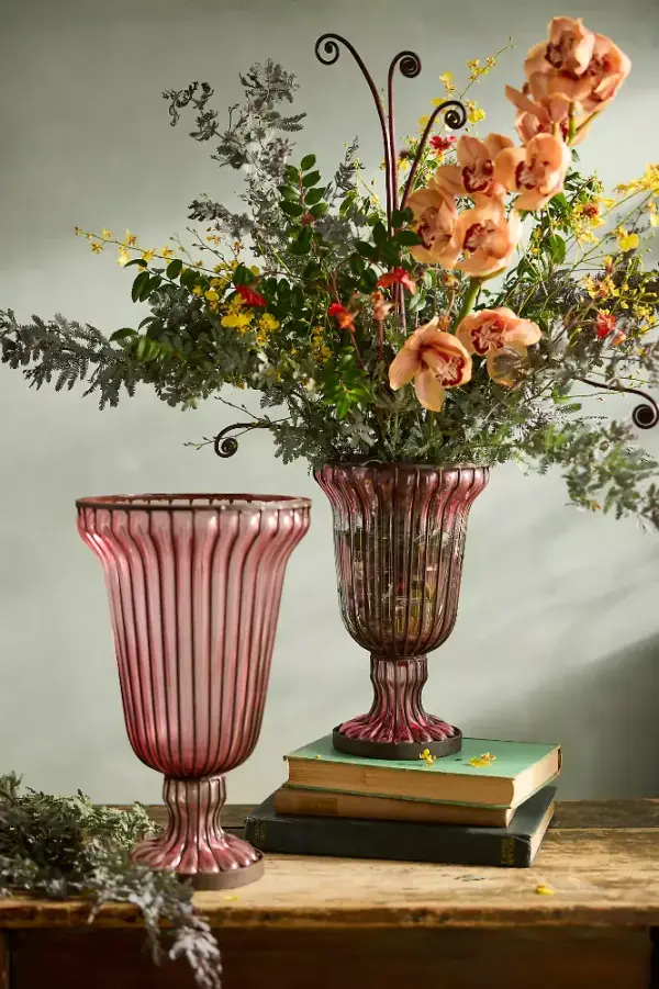 Mauve Fluted Glass + Iron Vase