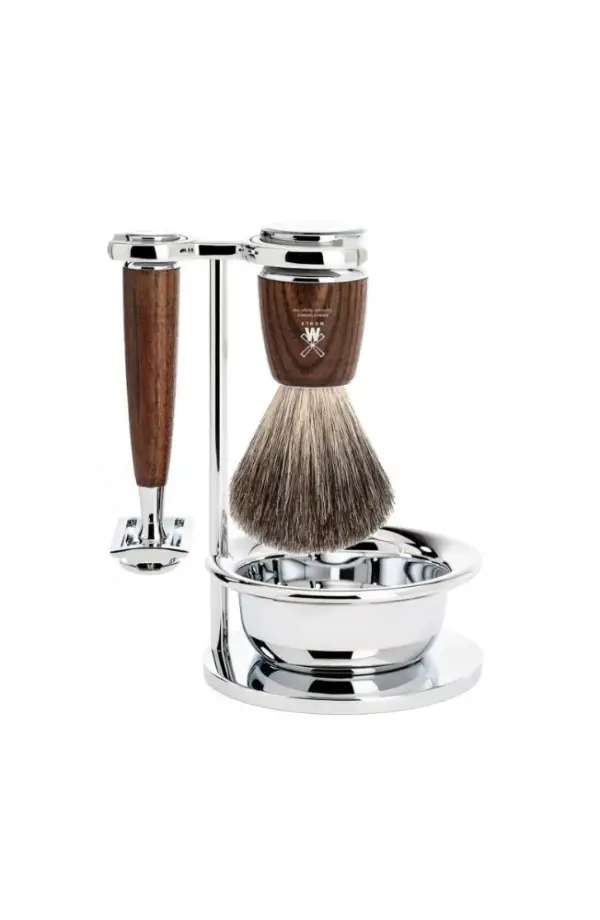 Rytmo Steamed Ash 4-Piece Pure Badger & Safety Razor Shaving Set