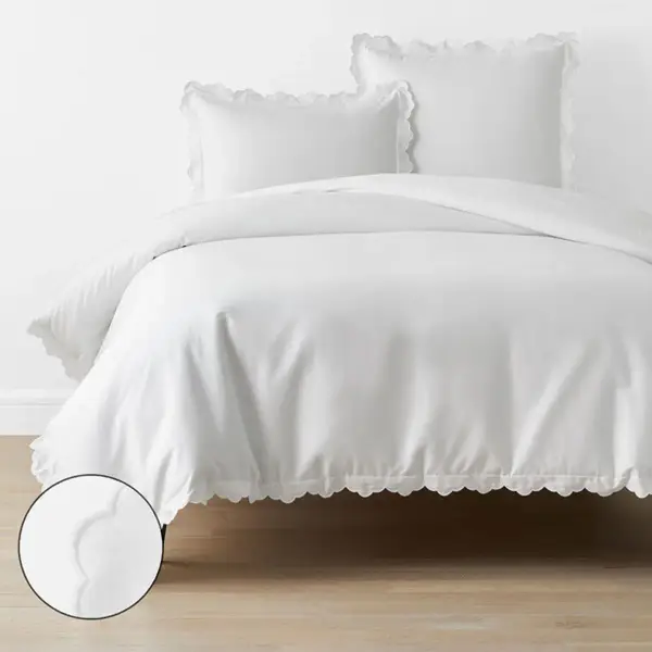 Embroidered Scallop Classic Smooth Solid Duvet Cover