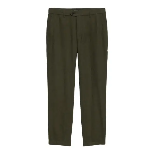 Slim Straight Linen-Blend Pants