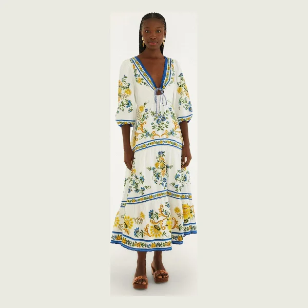 Off-White Emily Floral Tapestry Drawstring Midi Dress