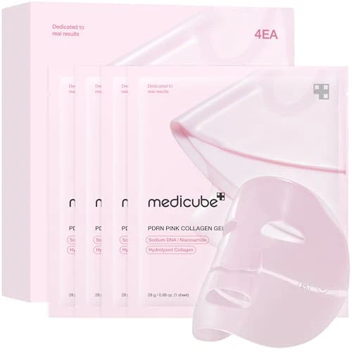 medicube Salmon DNA PDRN pink collagen jelly gel mask | overnight face mask for glass glow skin- elasticity, hydrating, firming and moisturizing | korean skincare, 28g, 4ea