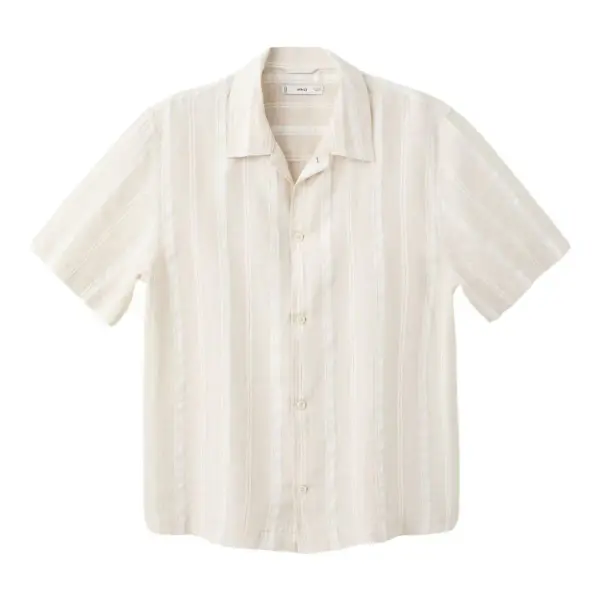 Striped Linen Shirt With Bowling Collar