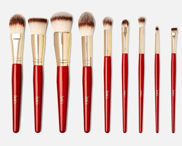 9-Piece Pro Red Face & Eye Makeup Brush Set - Juvia’s Place