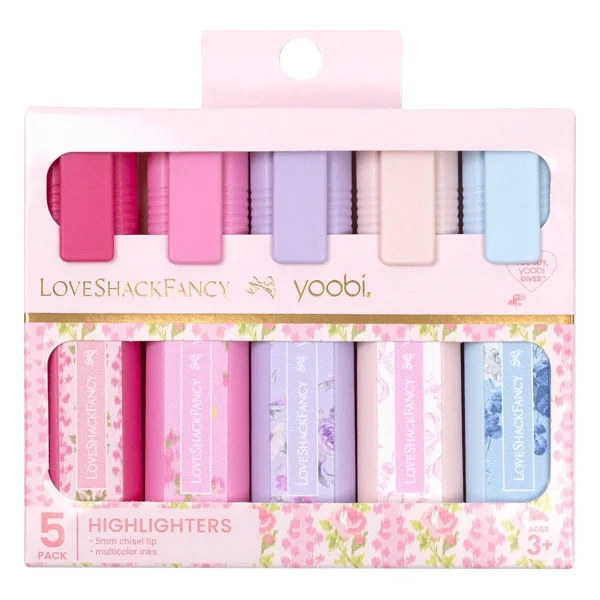 LoveShackFancy x Target - Yoobi Blooming Heirloom, Ikat Rose, Happy Thoughts, Coquette Bow, Everblooming Rosette 5pk Highlighters