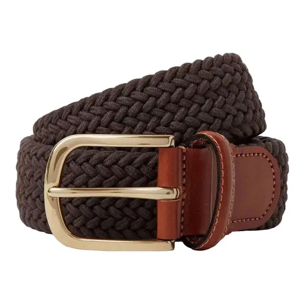 3.5cm Leather-Trimmed Woven Elastic Belt
