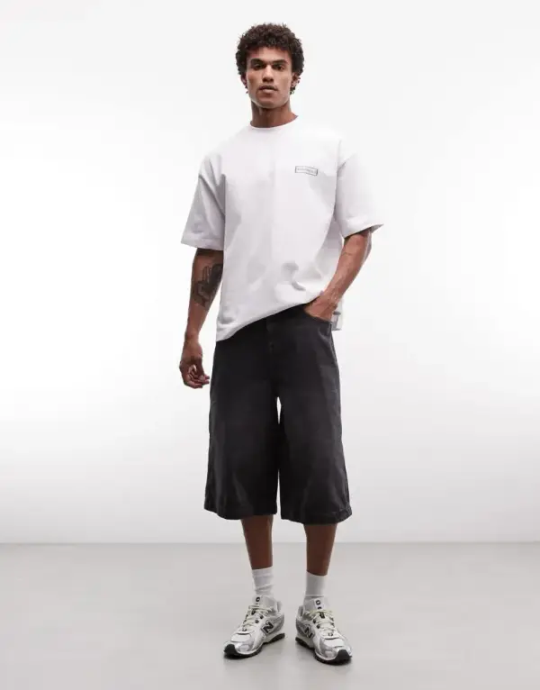 ASOS DESIGN longer length denim jorts in black