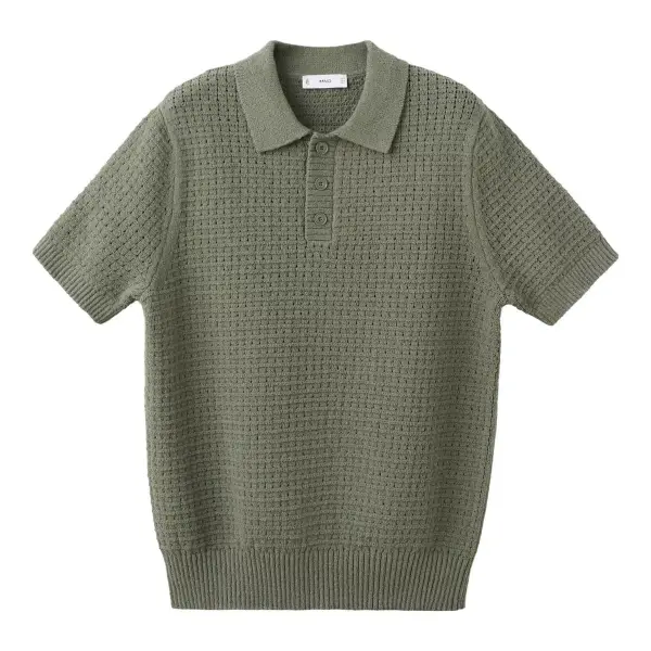 Waffle-Knit Polo Top