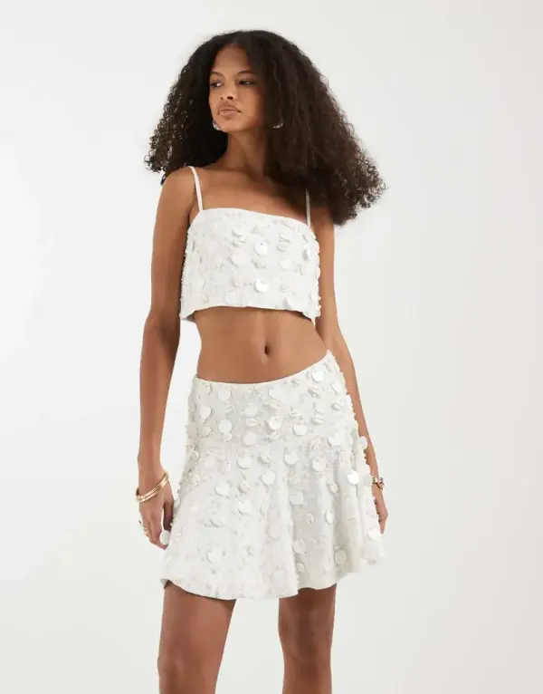 ASOS DESIGN embellished flippy mini skirt & tank top set in white | ASOS