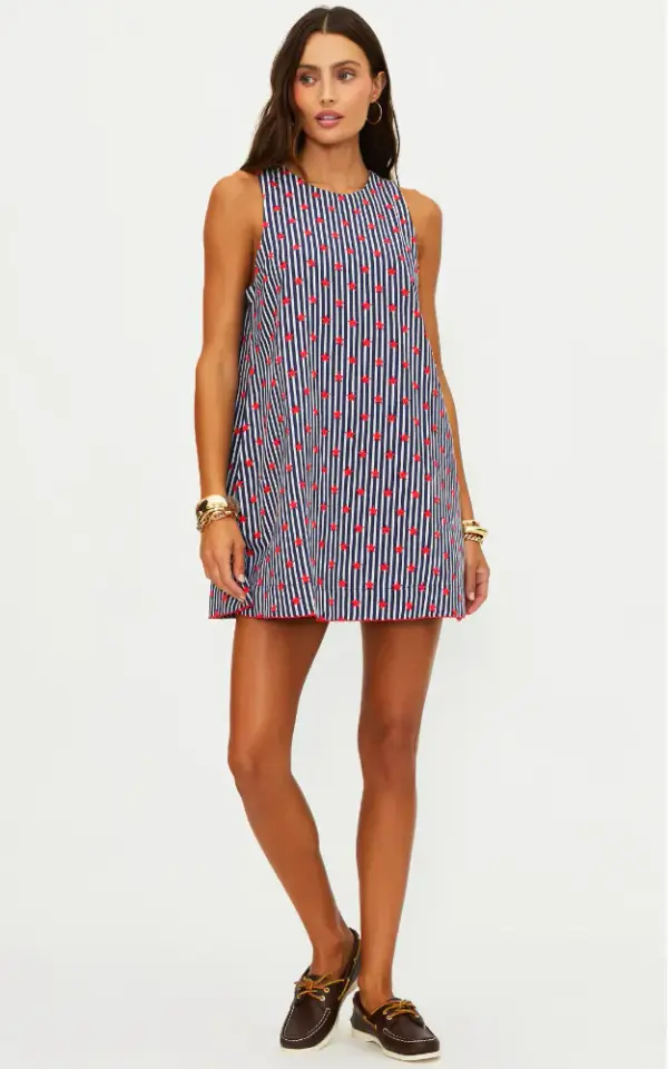 Caprina Mini Dress Star Spangled Seas Linen | Patriotic Line Mini Dress with Stars | Beach Riot
