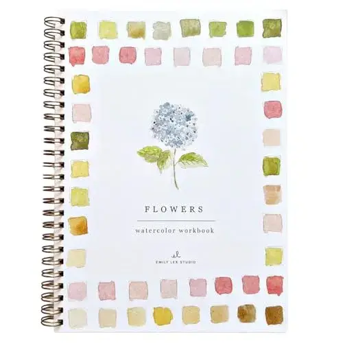 Flowers Watercolor Workbook by Emily Lex Studio, 12 Beginner Friendly Sketched Illustrations, Lay Flat Spiral Pages, 6.5 x 9 inch, 120lb Watercolor Paper