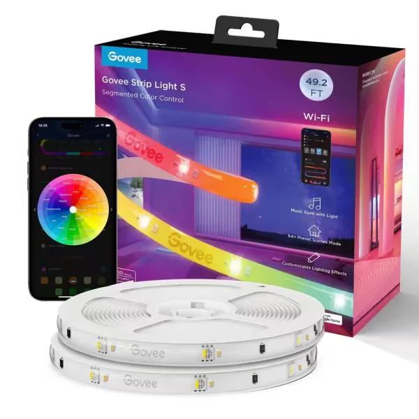 Govee RGBICW 49.2 ft. Smart Plug-in Dimmable Uncuttable Color-Changing Integrated LED Strip Light (1-Pack) H612DAD1 - The Home Depot