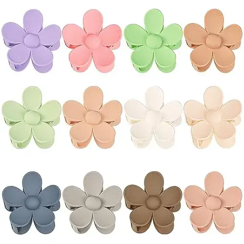 12 Pieces Flower Hair Clips for Women, Girls - Large Jaw Clips with Strong Hold for Thick & Thin Hair, 12 Matte Morandi Colors