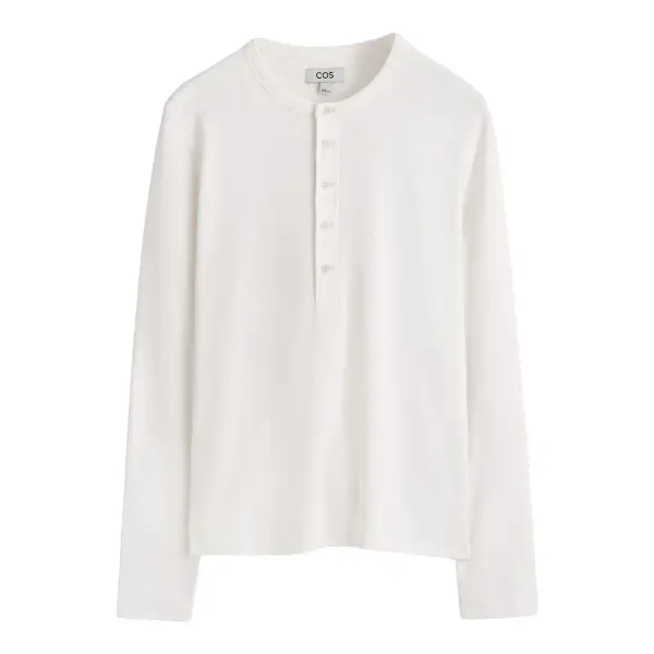 Slim Ribbed Cotton Long-Sleeved Henley T-Shirt