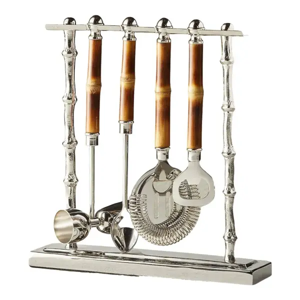 4-Piece Bamboo Bar Tool Set with Stand