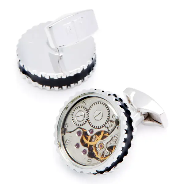 Slim Skeleton Round Gear Cufflinks