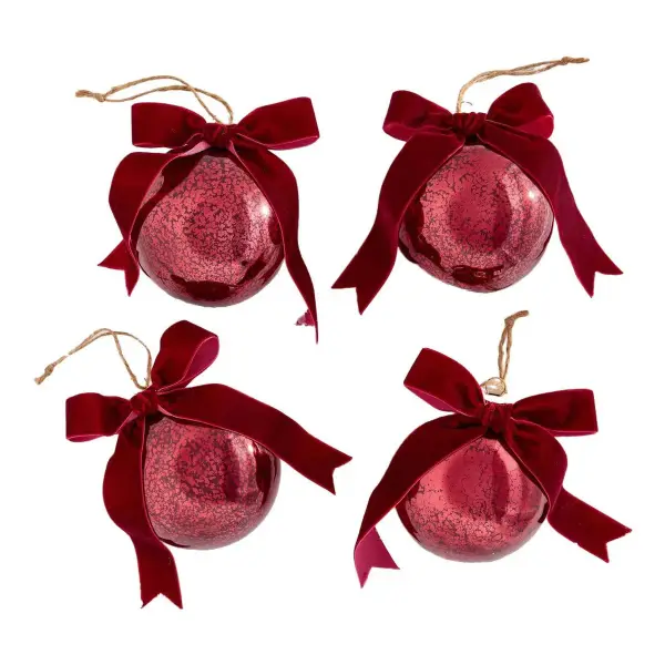 Mercury Glass Ball Ornaments with Bows - Set of 4