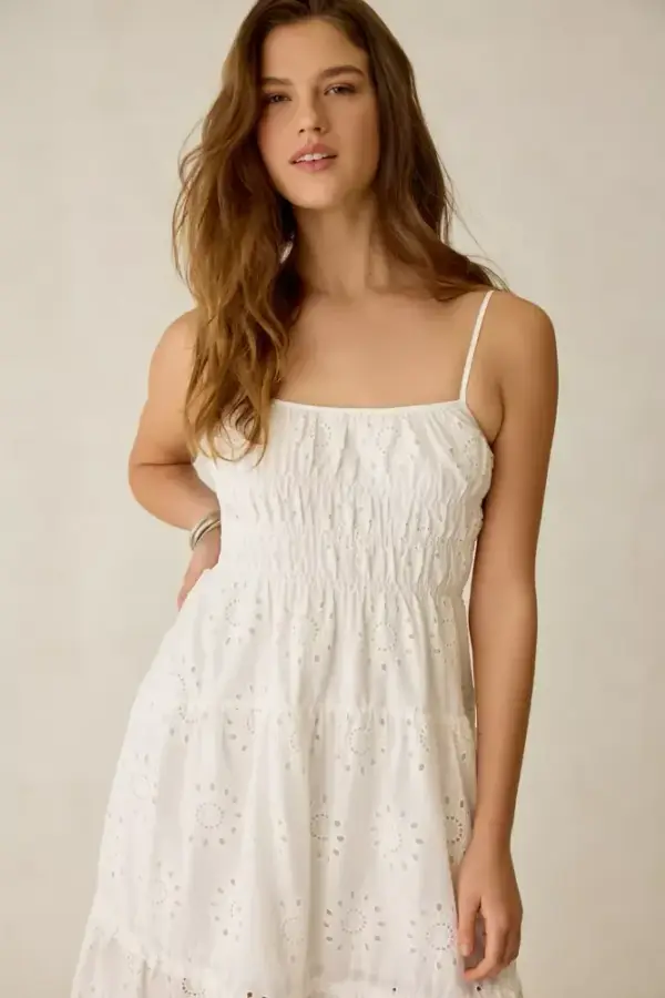 Kiss The Sky Seraphina Shirred Broderie Anglaise Tiered Maxi Dress