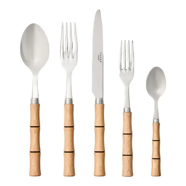 Light Press Wood Bamboo 5 Piece Flatware Set