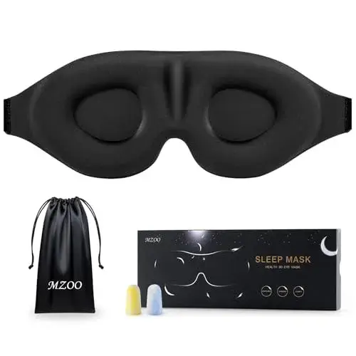 MZOO Luxury Sleep Eye Mask for Side Sleeper Men Women, Zero Eye Pressure 3D Sleeping Mask, Light Blocking Patented Design Night Blindfold, Soft Eye Shade Cover for Travel, Black
