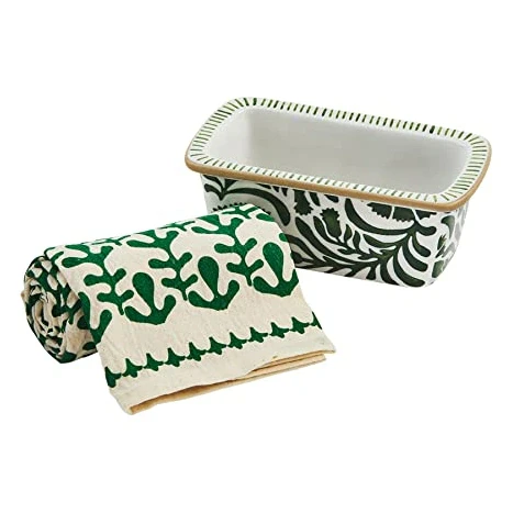 Mud Pie Indigo Mini Loaf Set, 5.5" x 2.5"H, Green