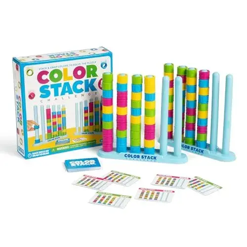 Color Stack Challenge by Relatable – A Fast-Paced Color Matching Puzzle Game for Fun Parties and Family Game Night. Includes 2 Stack Racks, 50 Challenge Cards, 80 Rings & Instructions.