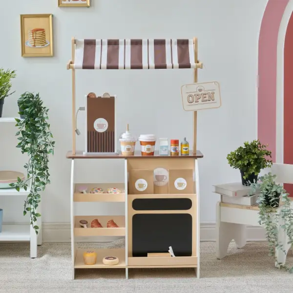 Teamson Kids Espresso Treats Wooden Coffee Stand with 29 Pcs Accessories