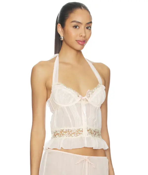For Love & Lemons Gilded Lace Bustier in Natural | REVOLVE