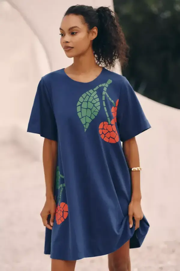 Celandine Graphic Short-Sleeve Mini Swing Dress