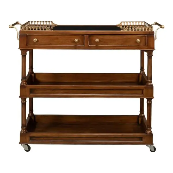 Quinn Updated Traditional Granite Walnut Bar Cart