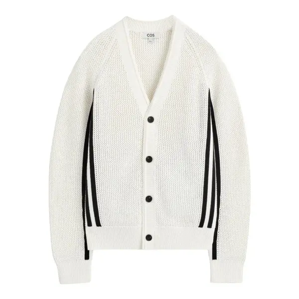 Striped Open-Knit Cotton Cardigan