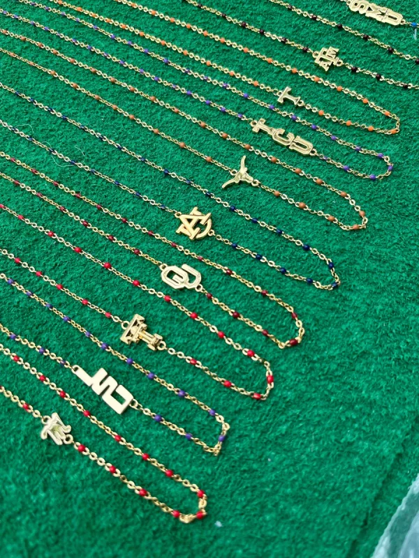 The College Necklace: Side Set College Logo Enamel Bead Necklace