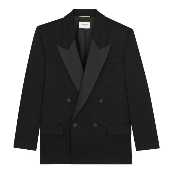 Double-Breasted Tuxedo Jacket in Grain De Poudre
