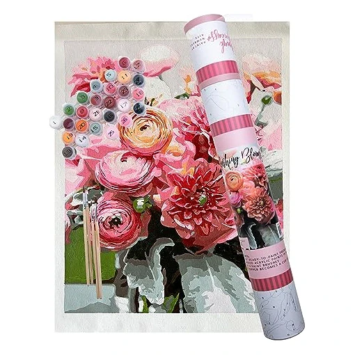 Pink Picasso Botanical Floral Paint by Number Kit for Adults & Teens | DIY Canvas 16x20 Acrylic Painting Kit Sets, Color by Numbers, Drawing, Arts & Crafts, As Seen On Shark Tank (Blushing Bloom)
