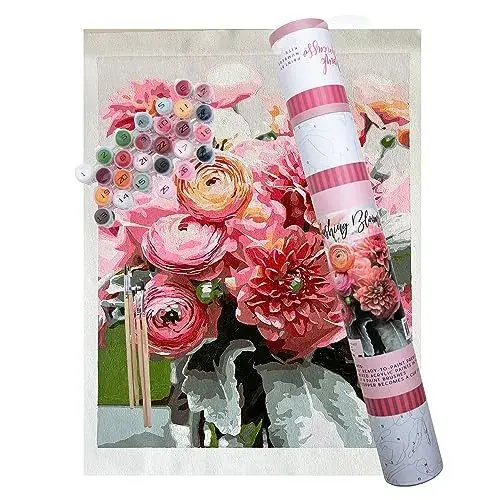 Pink Picasso Botanical Floral Paint by Number Kit for Adults & Teens | DIY Canvas 16x20 Acrylic Painting Kit Sets, Color by Numbers, Drawing, Arts & Crafts, As Seen On Shark Tank (Blushing Bloom)