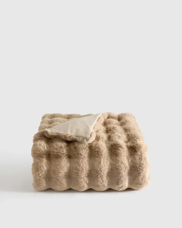 Ruched Faux Fur Throw in Mink