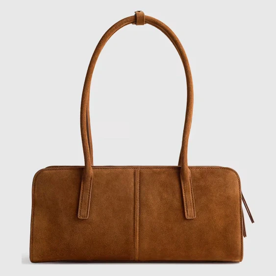 Italian Suede East-West Satchel in Whiskey