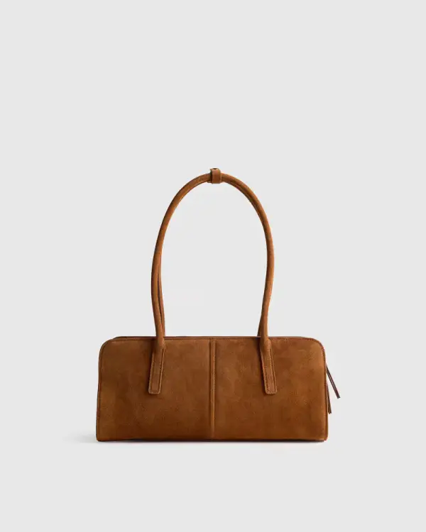 Italian Suede East-West Satchel in Whiskey