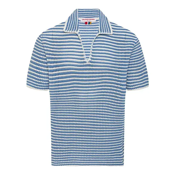 Batten Classic Fit Organic Cotton Crochet Polo Shirt with Edge Stitch