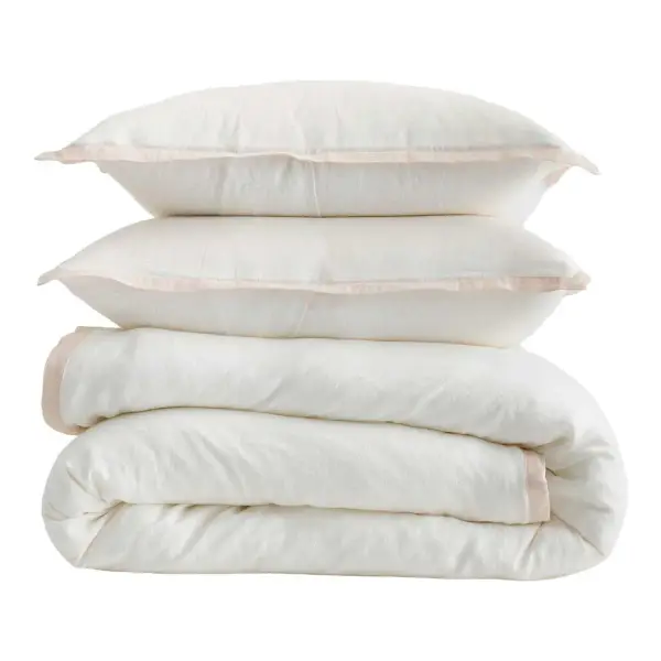 European Linen Contrast Flange Duvet Cover Set