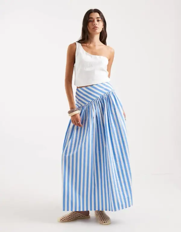 ASOS DESIGN asymmetric dropped waist maxi skirt in stripe