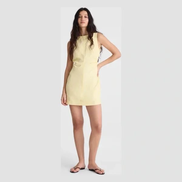 Boatneck Shirred Mini Dress in 100% Linen